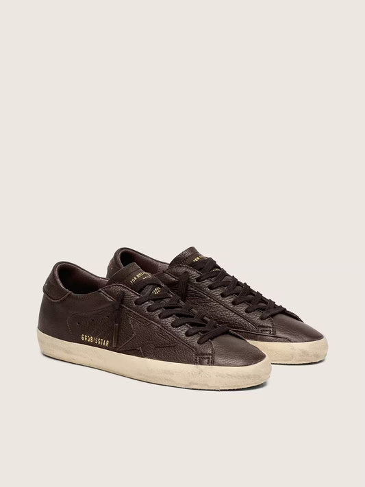 Super-Star pour homme en cuir marron foncé avec étoile en cuir ton sur ton