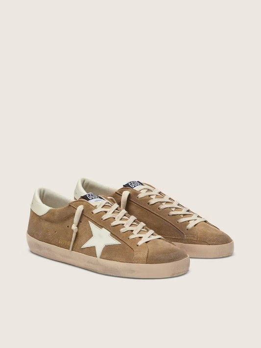 Super-Star homme en cuir velours tabac avec étoile en cuir blanc